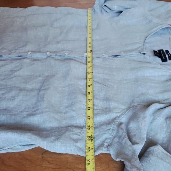 Tahari 100% Linen Tunic Top Sz 2X Button Front Roll Tab Sleeve Light Sage Green - Picture 7 of 9